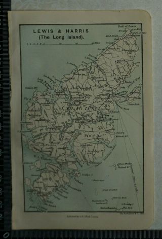 1892 Vintage Bartholomew Map Of Lewis & Harris (the Long Island),  Scotland