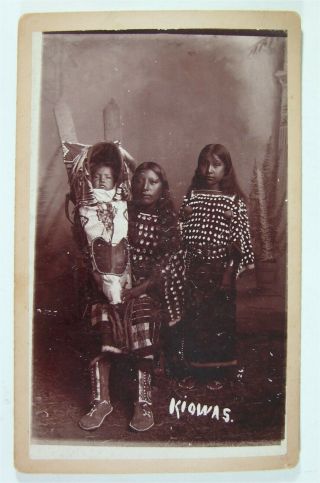 1890 Native American Kiowa Indian Mother & Children Cabinet Card Photo - Sawyers