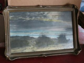 Early Pacific Northwest Hand Tinted Seascape Photograph,  Pie Crust Frame,  Curtis?