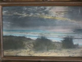 Early Pacific Northwest Hand Tinted Seascape Photograph,  Pie Crust Frame,  Curtis? 2