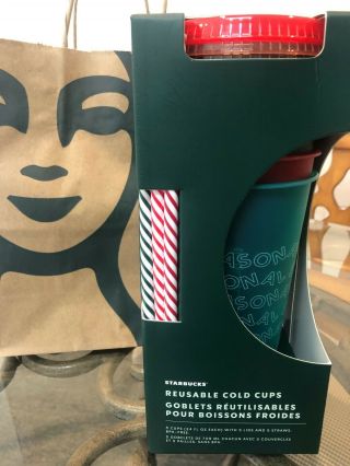 Starbucks 2019 Holiday Reusable Cold Cups Set Of 5 Christmas In Hand.