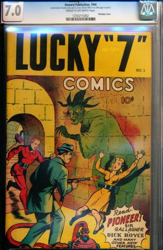 Lucky " 7 " Comics 1 Howard Publications 1944 Cgc 7.  0 Conserved Bondage Beauty