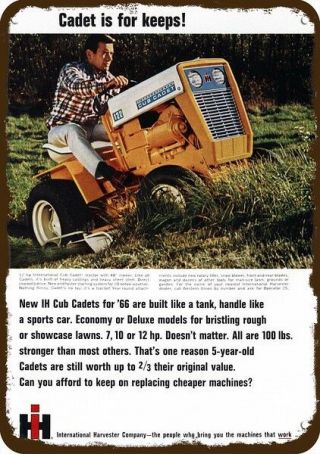 1966 International Cub Cadet Model 122 Riding Lawn Mower Vintage Look Metal Sign