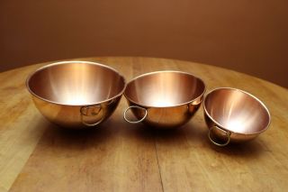 Odi Old Dutch International Three Copper Nesting Mixing Bowls 2,  1.  5 &.  75 Quart