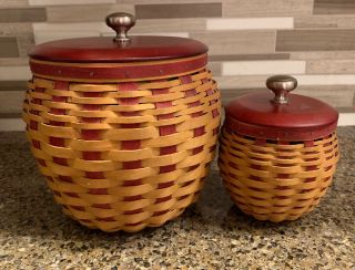Longaberger Basket & Clear Kitchen Storage Canisters Set Of 2 With Lids/dresden