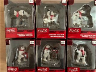 Coca - Cola Sundblom Polar Bear Ornaments (set Of 6) -