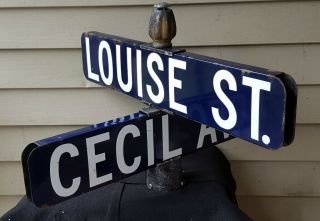2 Vintage Porcelain Double Sided Street Signs - Louise St.  - Cecil Ave.