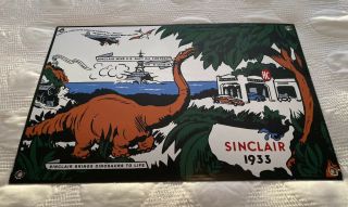 Vintage Sinclair Gasoline Porcelain Sign Gas Station Pump Plate,  Dino,  Motor Oil