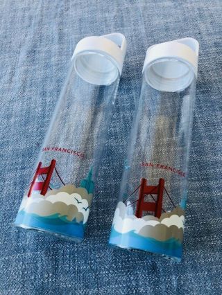 Starbucks You Are Here San Francisco Glass Water Bottle With Lid 2016 Set Of 2