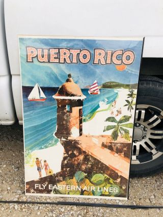 Vintage 1960’s Eastern Airlines Puerto Rico Travel Poster Jane Oliver 27” X 40”