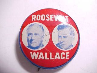 1940 Roosevelt & Wallace Tin Litho Jugate Picture Button By Geraghty Vg,