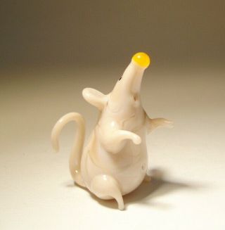 Blown Glass Art Animal Small Rat Mouse With Yellow Nose