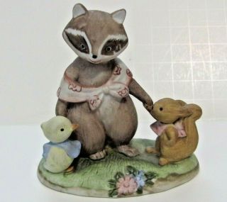 Racoon W Rabbit/duck By Lefton - - 2352 - - Hand Painted - - With Tag