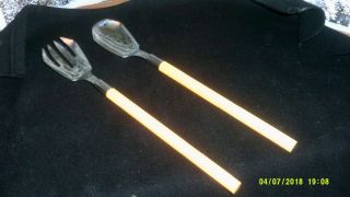 Chase Salad Set Fork And Spoon Art Deco Chrome And Bakelite