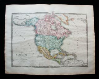 1850/70 Ca.  Brue & Levasseur - Rare Map Of North America,  United States,  Canada