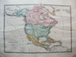 1850/70 ca.  BRUE & LEVASSEUR - rare map of NORTH AMERICA,  UNITED STATES,  CANADA 2