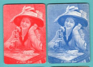 2 Single Swap Playing Cards Antique Wide Lady 2 Old Telephone Cute Girl Vintage