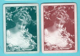 2 Single Swap Playing Cards Antique Wide Lady 1 Named Blossoms Girl Vintage Old