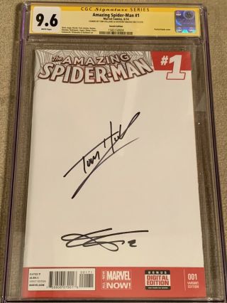 Spider - Man 1 Blank Cgc Ss 9.  6 Signed Tom Holland & Anthony Mackie