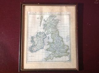 Map Of England,  Scotland And Ireland - Georgian Engraving Circa 1740 Framed