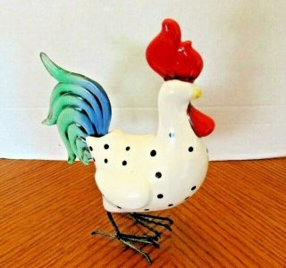 Country Kitchen Decor Adorable Art Glass Rooster Chicken Figurine - 9 " Tall