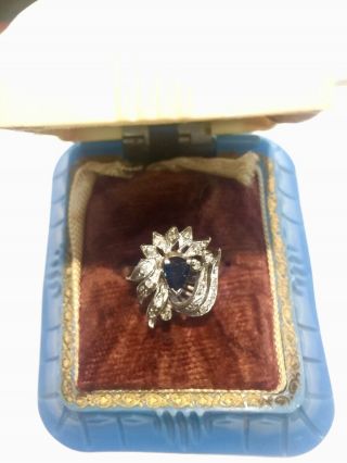 Vintage Antique Art Deco Estate Sapphire Diamond Palladium Ring Size 6