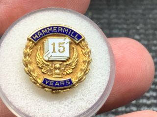 Hammermill Paper Co.  1/10 10k Gold Filled 15 Years Of Service Award Pin.