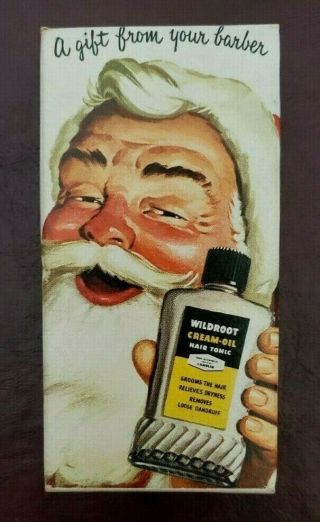 Vintage 1950s Wildroot Cream Oil Hair Tonic Bottle Christmas Box Santa