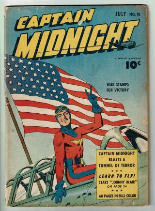 Captain Midnight No.  10 - War Cover 1943 - Mac Raboy Flag Art - 68 Pages