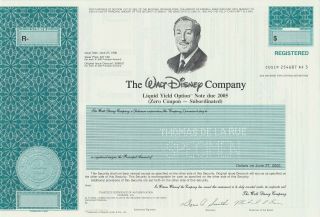 The Walt Disney Company Specimen Bond Certificate 1990 Michael Eisner
