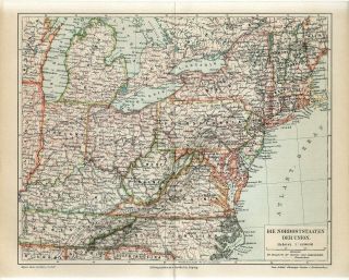 1897 Usa Northeast States Virginia Jersey Delaware Maryland Antique Map
