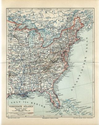 1899 Usa Eastern Part York Boston Virginia Maine Florida Antique Map Dated