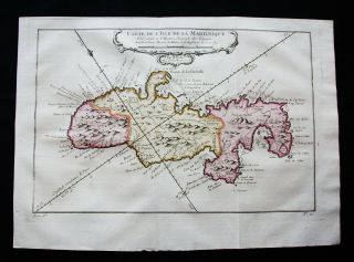 1754 Bellin: Orig.  Map: Caribbean,  Central America,  Martinique Island,  Antilles