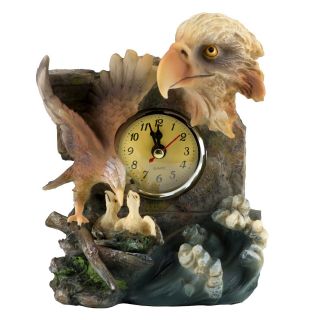 Bald Eagle With Chicks Clock Figurine Resin 6.  5 Inch High