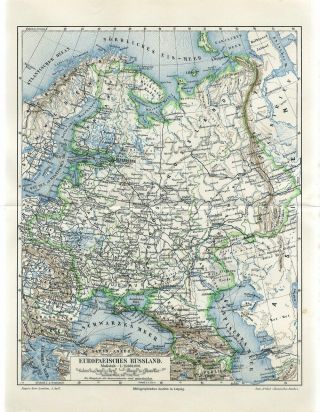 1899 European Russia Poland Baltic Ukraine Belarus Crimea Caucasus Map Dated