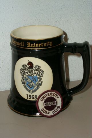 Cornell University Beer Stein Mug Large 1968 & University Golf Club Patch