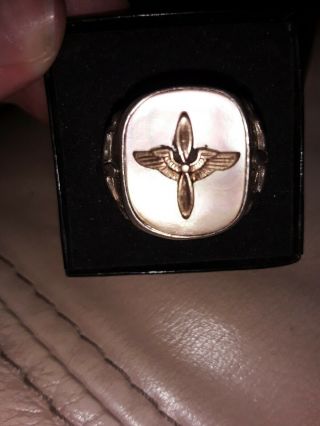 Vintage Silver Mother Of Pearl Ww2 Era Pilots Wings Ring Army Air Corp