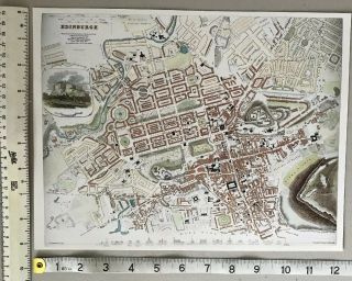 Old Antique Colour Map Of Edinburgh,  Scotland: Early 1800 