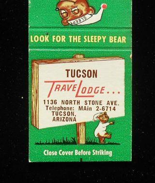1950s Travelodge Motel Sleepy Bear Tucson Az Pima Co Matchbook Arizona