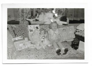 Vintage Snapshot Photo Little Girl On Christmas With Shirley Temple Doll