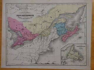 1866 Map Of E.  Canada Brunswick Nova Scotia From Mcnally 