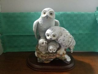 1989 - - Danbury Snowy Owls Porcelain Figurine By Katsumi Ito 8 1/2” - - W/base