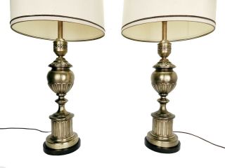 Vintage Frederick Cooper Brass Table Lamps With Drum Shades