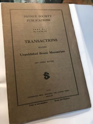 Bronte Society Transactions 1931.  Unpublished Bronte Manuscripts
