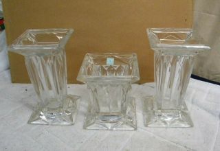 Partylite Set Of 3 Vase/candle Holders Square Quad Prism 2 - 7 " And 1 - 5 " Crystal