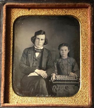 6th Plate Music Teacher With Student Holding Concertina On Lap - Early Whole Case