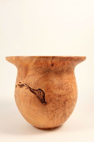 Hand Turned Burl Wood Vase Urn 6 ½” Artist Signed Hand Crafted W/ Natural Finish