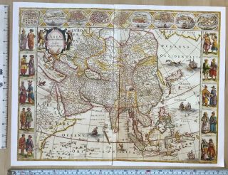 Historic Old Antique Vintage Blaeu Map Of Asia 1617 1600 