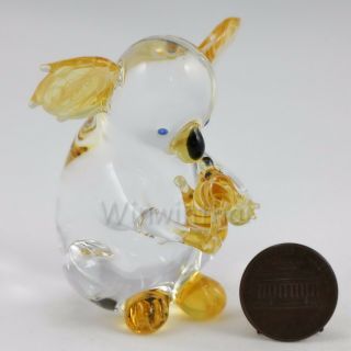 Yellow Koala Kiss Baby Hand Blown Color Glass Miniature Figurine
