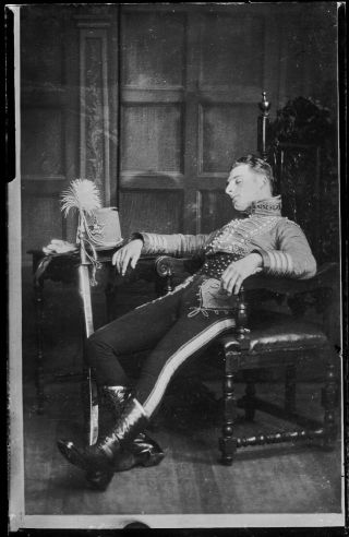 Victorian Soldier Sleeping In Dress Uniform V Large Plate Glass Negative Eb170